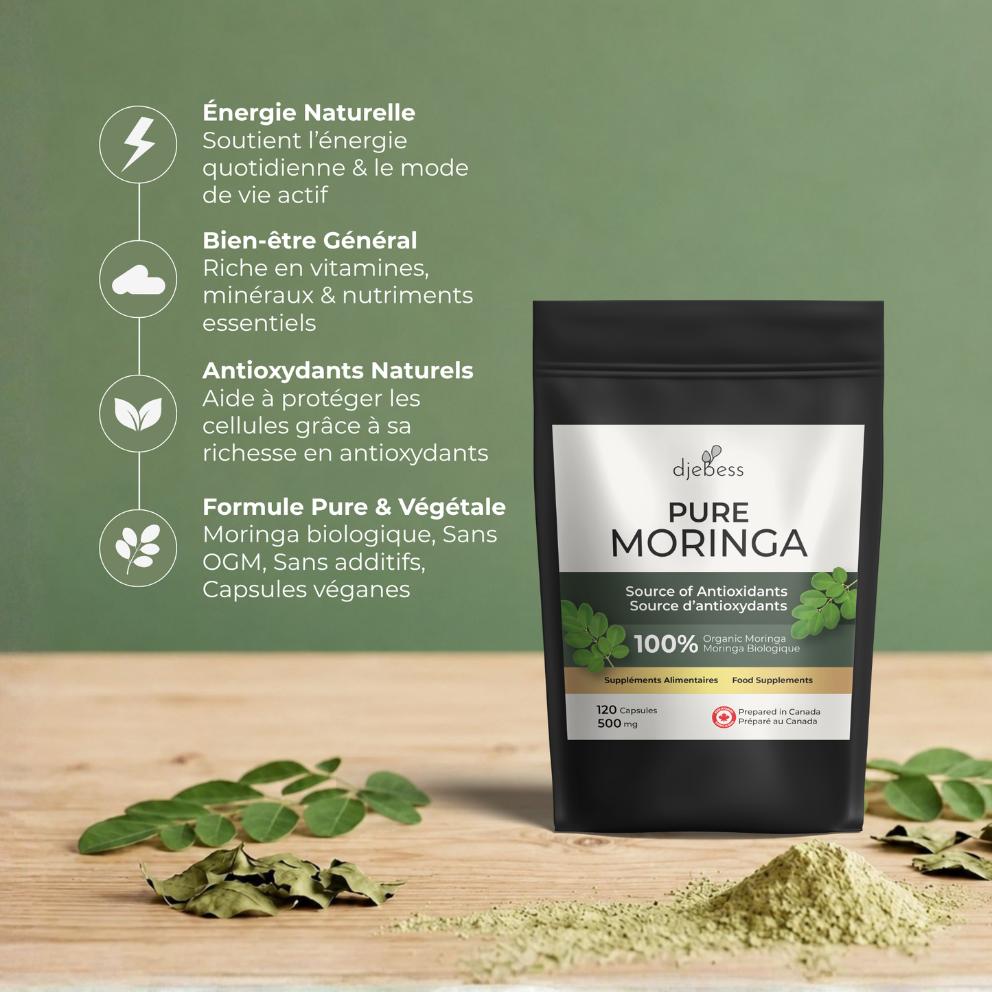 Capsules de Moringa Biologique – 120 Capsules