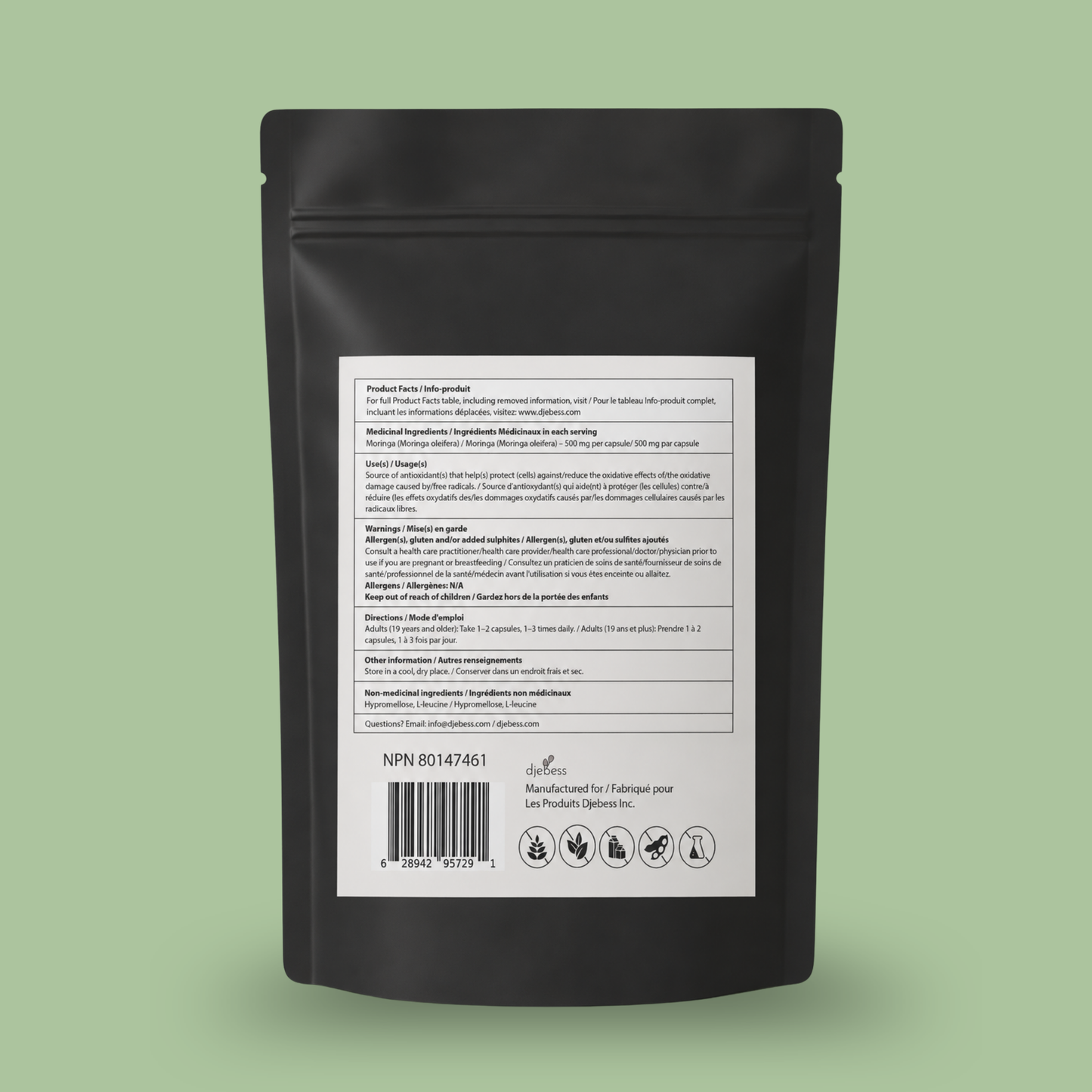 Capsules de Moringa Biologique – 120 Capsules